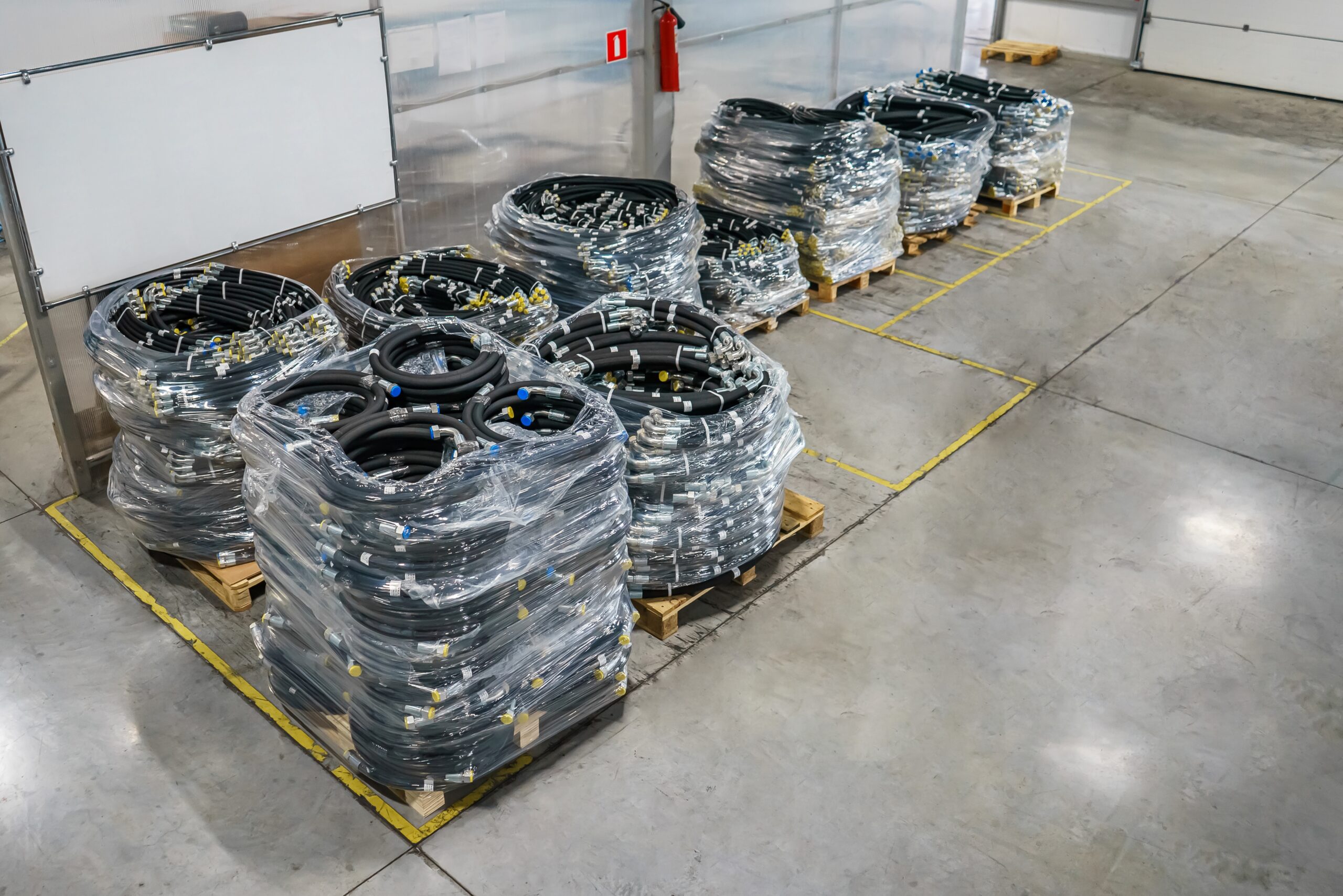 High,Pressure,Hoses,Packed,In,Film,And,Ready,For,Shipment.